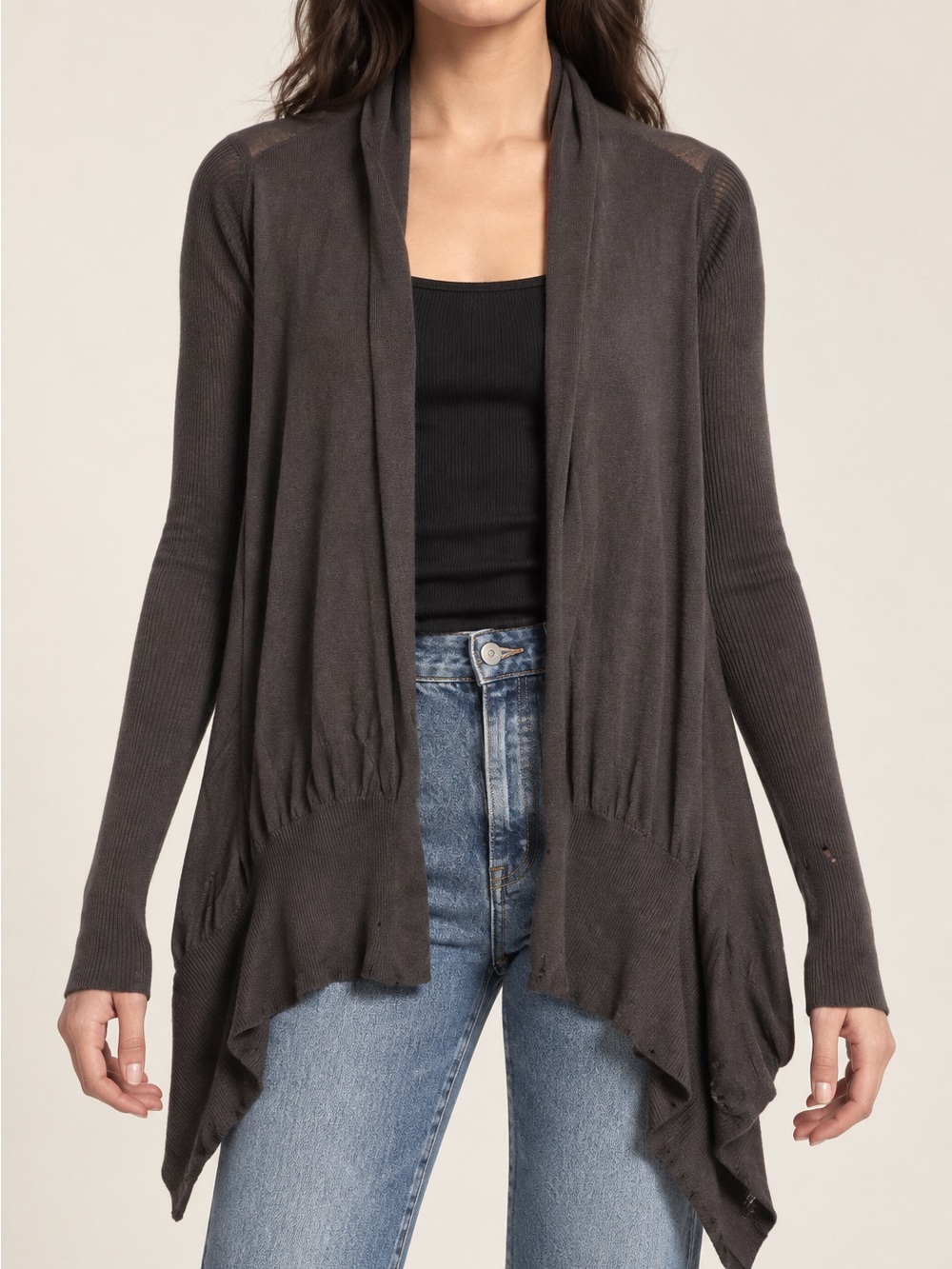 Rick Owens Dark Shadow‎ Distressed Merino Wool Draped Cardigan Womens S Italy